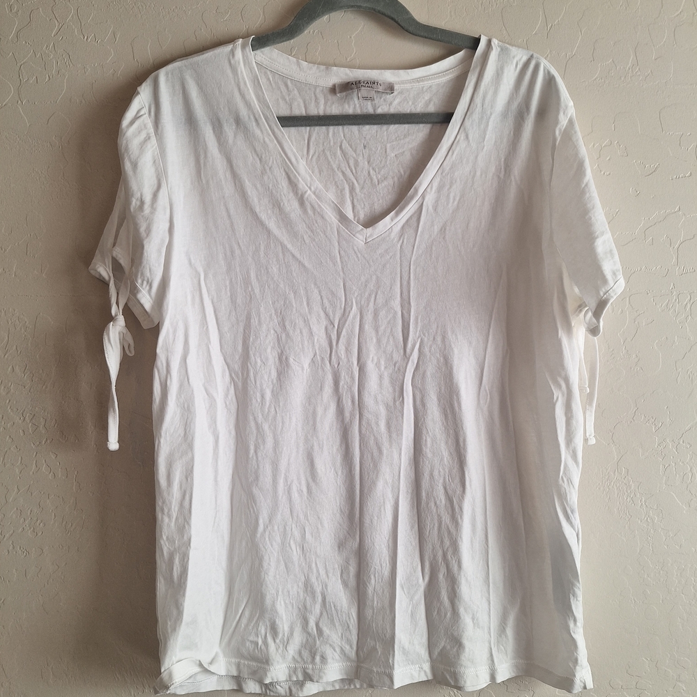 All Saints White V-Neck Tie-Sleeve Top